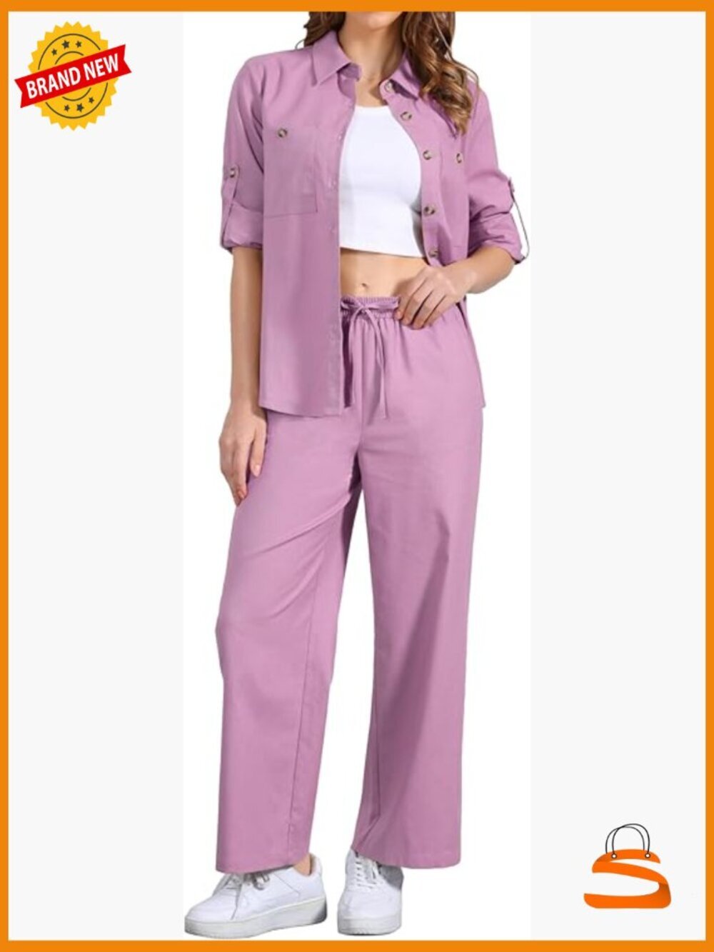 2 Piece Linen Pant Set Button Down Shirt Wide Leg Summer Lounge Outfit